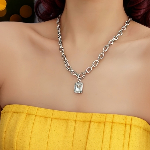 🆕️Stainless Steel Gold Plated Zirconia Pendant Chunky Statement Urban Necklace - Picture 1 of 10
